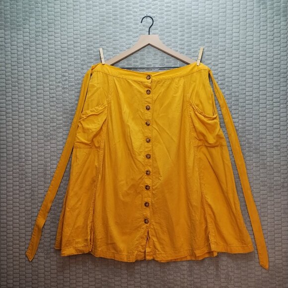 a.n.a-Midi Wrap Skirt Mustard Yellow-Buttons-Pockets-Linen Blend-Size 20T - Picture 2 of 9